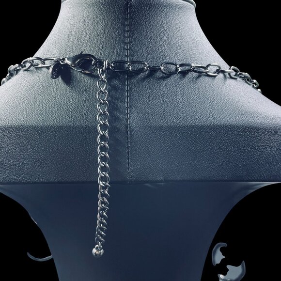 Chicos Long Silver Abstract Link Necklace Statement Chain Boho Jewelry Gift - Picture 5 of 6